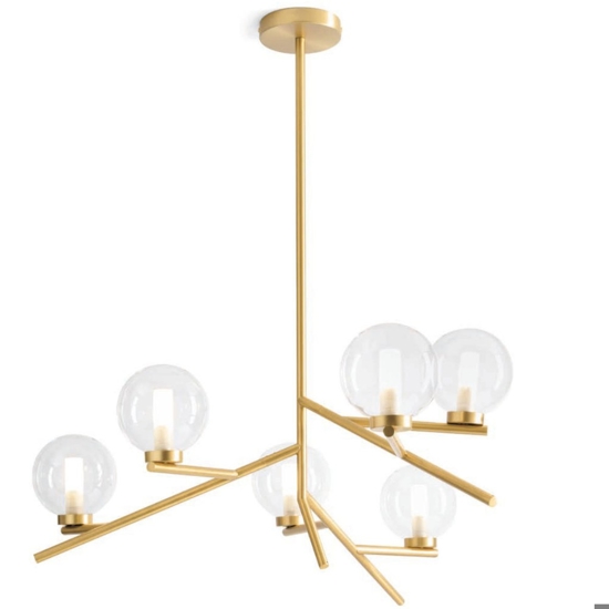 Lampadario pendente oro sfere vetro trasparente camely miloox