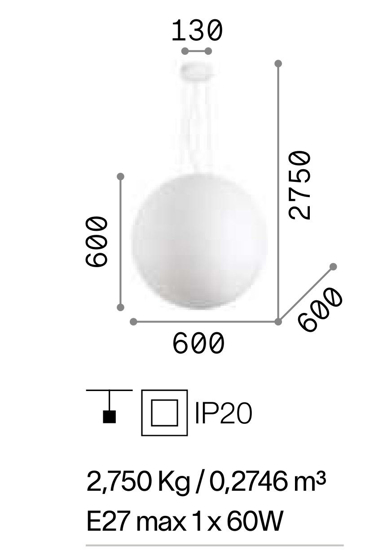 Carta sp1 d60 lampadario a sospensione sfera bianca effetto carta ideal lux