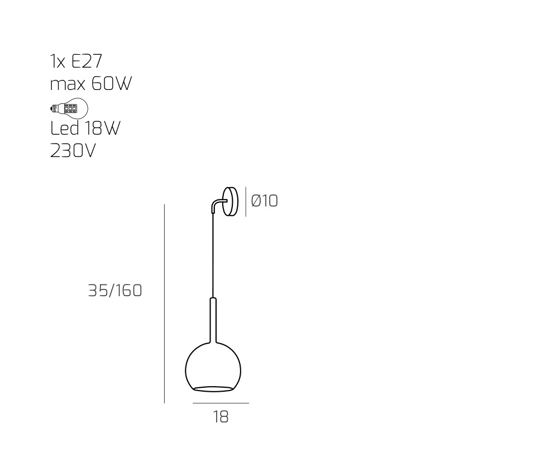 Applique pendente per comodino camera da letto sfera vetro oro toplight