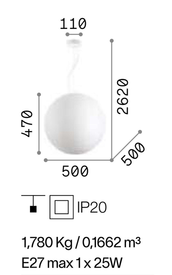 Carta sp1 d50 ideal lux lampada a sospensione sfera 50cm