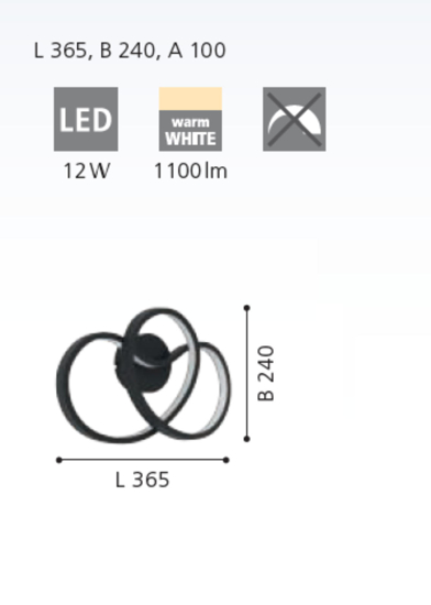 Applique da parete nera led 12w 3000k design moderna