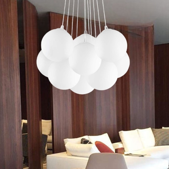 Mapa plus sp11 ideal lux lampadario 11 luci sfere sospensioni vetro bianco