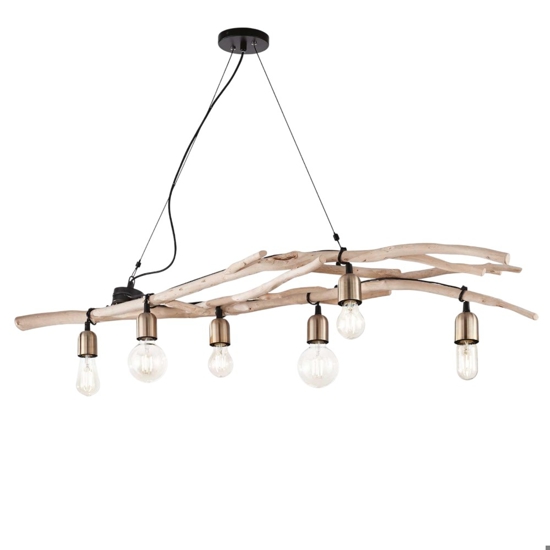 Ideal lux driftwood sp6 sospensione per casa in montagna 6 luci rami di legno