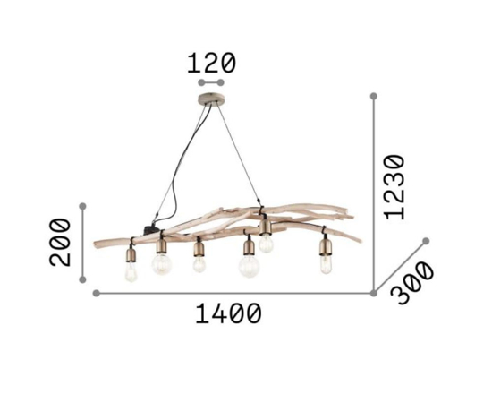 Ideal lux driftwood sp6 sospensione per casa in montagna 6 luci rami di legno