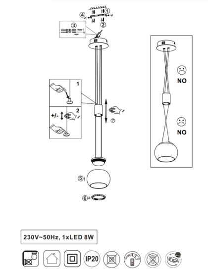 Lampada a sospensione nero vetro fum&egrave; led 8w 3000k dimmerabile per isola cucina