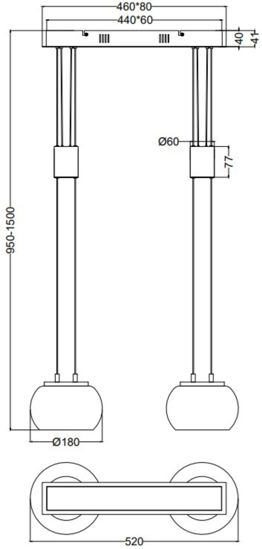 Lampadario a sospensione 2 luci per cucina nero led 16w 3000k dimmerabile