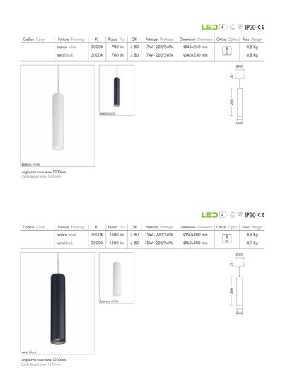 Lampada a sospensione led 15w 3000k cilindro nero dustin