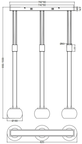 Lampadari a led tre luci sospensioni per soggiorno nero vetri fume dimmerabile 3000k