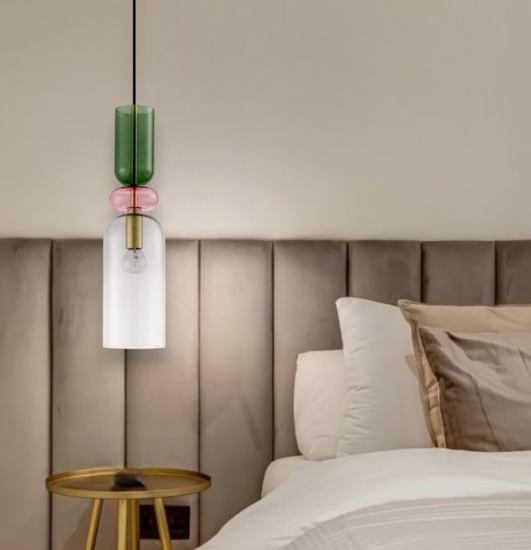 Lampadada a sospensione da comodino camera da letto vetro multicolor