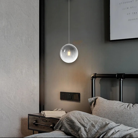 Lampada a sospensione toplight per comodini camera da letto sfera vetro fume