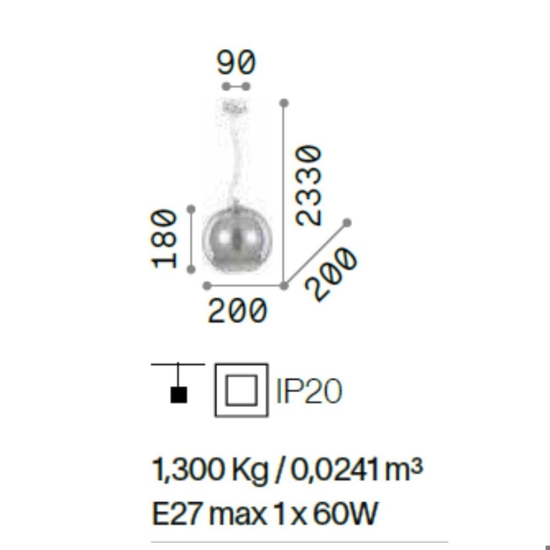 Nemo sp1 d20 lampada a sospensione per isola cucina sfera vetro cromo sfumato ideal lux