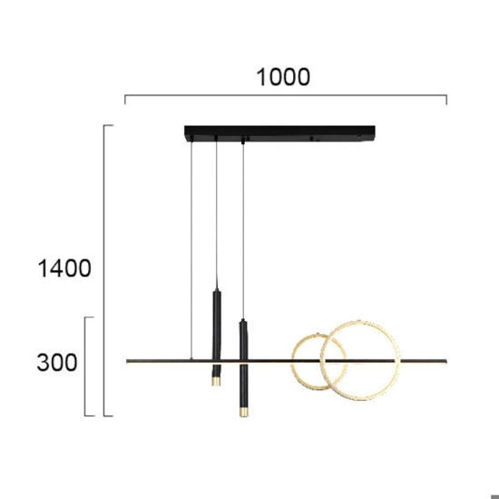 Lampadario sospensione nero oro design led 23w 3000k