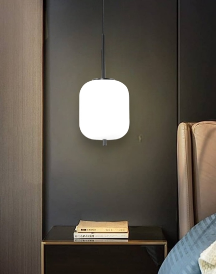 Lampada a sospensione da comodino vetro bianco nera