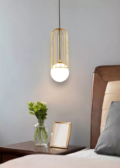 Lampada pendente oro ottone sfera bianca da comodino per camera da letto