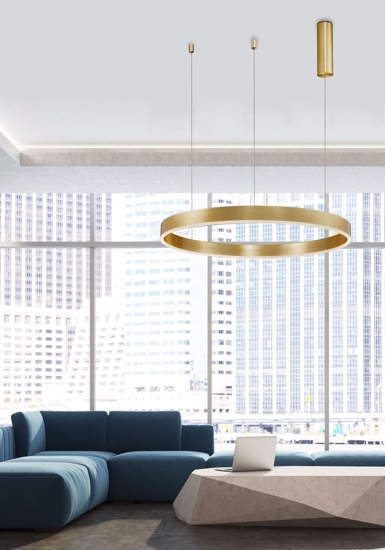 Lampadario sospensione anello oro 80cm led 48w 3000k dimmerabile