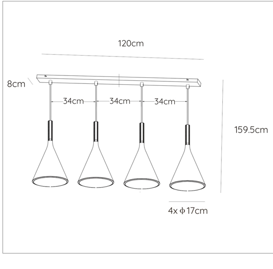 Lampadario a sospensione di ceramica 4 luci nera per tavolo