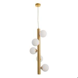 Lampadario a sospensione design oro 5 sfere bianche