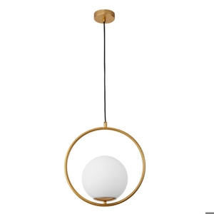 Lampada a sospensione oro sfera vetro bianco stile contemporaneo