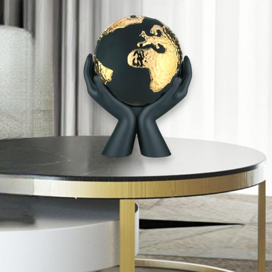 Scultura mondo nelle mani nero oro h13 soprammobile bongelli preziosi