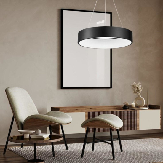 Lampadario nero cerchio 60cm sospensione led 42w 3000k rotondo