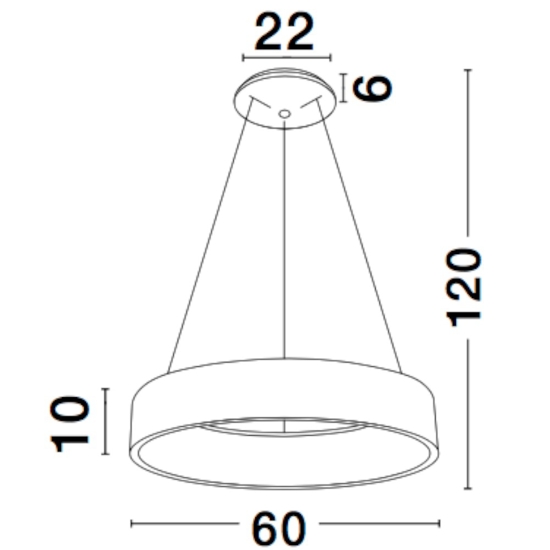 Lampadario nero cerchio 60cm sospensione led 42w 3000k rotondo