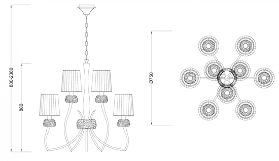 Lampadario a sospensione stile contemporaneo 9 luci per salone