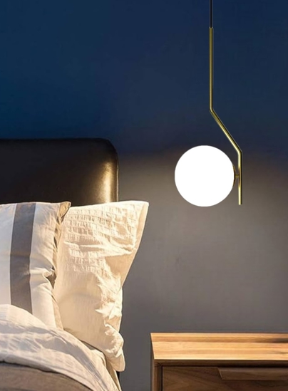 Lampadario per comodino stanza da letto oro sfera vetro bianco