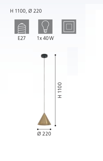 Lampada dorata a sospensione per isola cucina cono oro ottone