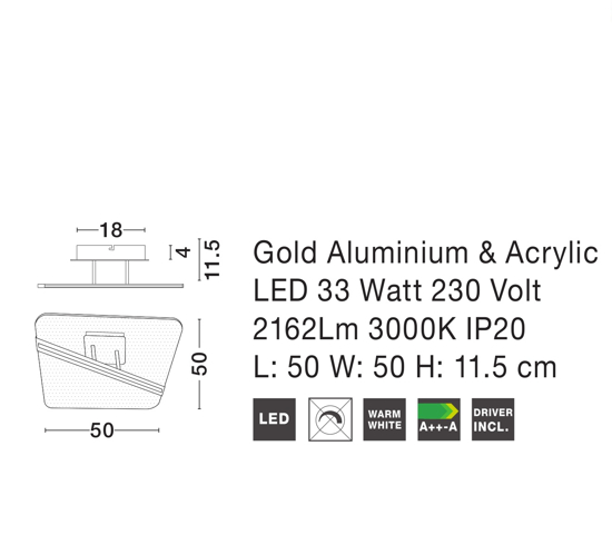 Plafoniera oro led 33w 3000k per salotto contemporaneo