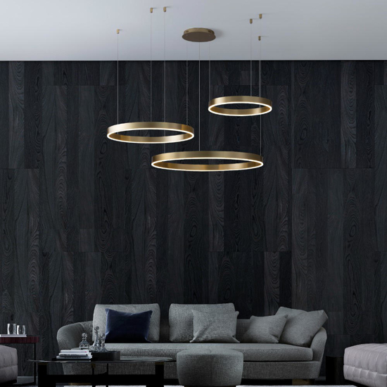 Composizione di 3 lampadari cerchi anelli oro led 3000k dimmerabile