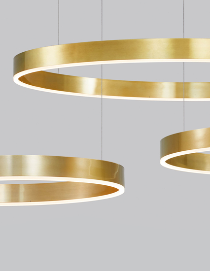 Composizione di 3 lampadari cerchi anelli oro led 3000k dimmerabile