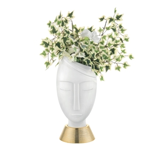 Scultura da tavolo moderna viso 45cm marmorino design bianco oro