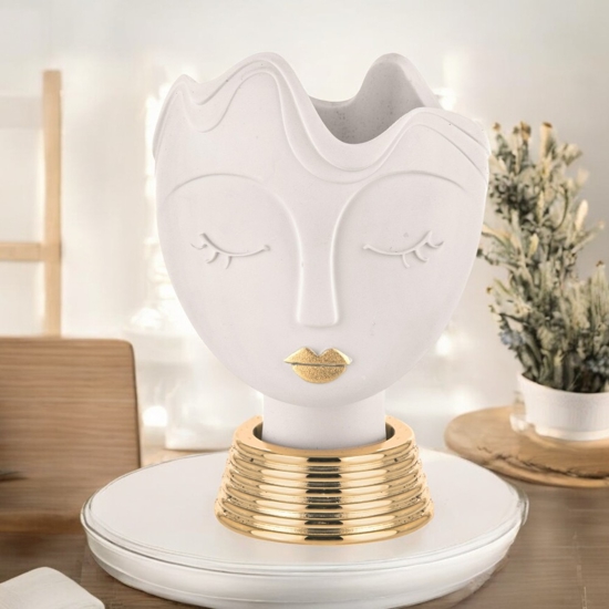 Scultura vaso testa donna grande bianco bongelli preziosi