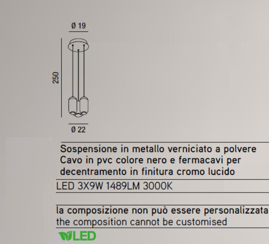 Perenz bullet lampadari led 3 luci pendenti petrolio salvia marrone 27w 3000k