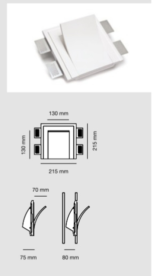 Applique lampada vela da incasso parete gesso bianco cristaly led 9w 2700k 24v