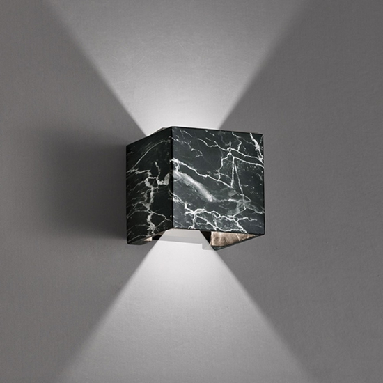 Applique led 13w 3000k cubo cemento effetto marmo nero