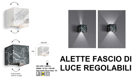 Applique led 13w 3000k cubo cemento effetto marmo nero