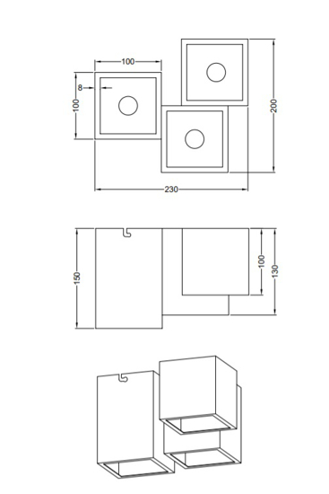 Plafoniera a faretti led cubi nero design moderna