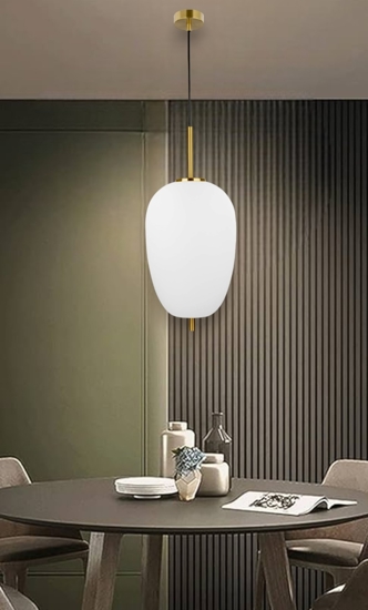 Lampada a sospensione oro ottone vetro bianco