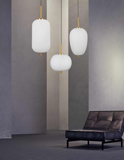 Lampada a sospensione oro ottone vetro bianco