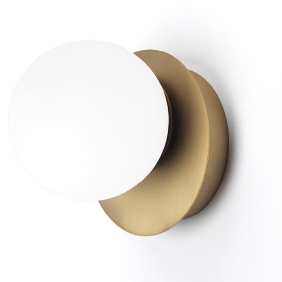 Applique vivida pearl led 4w 3000k oro spazzolato sfera vetro bianco