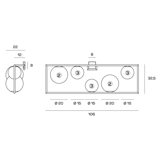 Applique 5 sfere buble miloox lampada da parete moderna