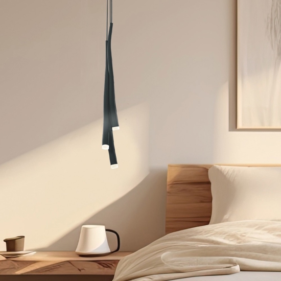 Lampada a sospensione nera per comodino camera da letto moderna fp