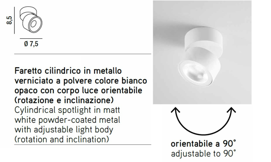 Faretto led cct orientabile bianco 8w 3000k 4000k 6000k camera perenz