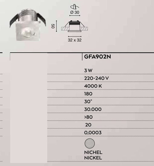 Faretto da incasso quadrato  3w 4000k metallo grigio gea luce