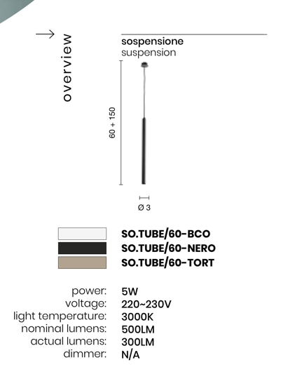 Ondaluce lampada a sospensione led pendente tube per isola cucina nero 5w 3000k