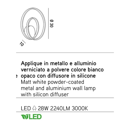 Applique led 28w 3000k design moderno bianco perenz illuminazione ritmo