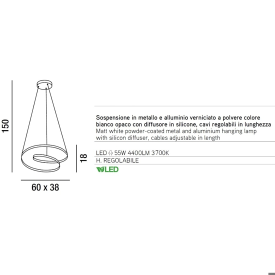 Lampadario moderno led bianco 55w 3000k ritmo perenz illuminazione