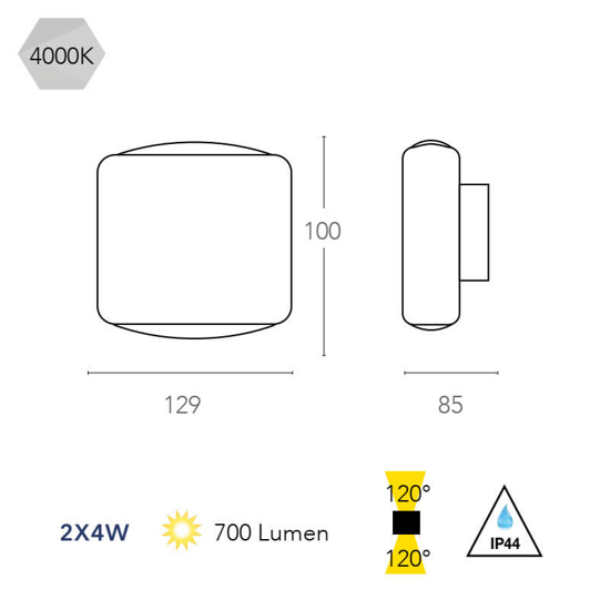 Applique da esterno moderno 8w 4000k ip44 nero fp