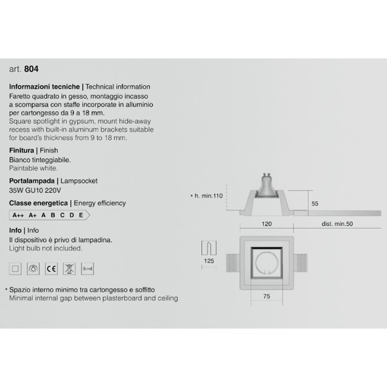 Isyluce portafaretto quadrato di gesso da incasso per cartongesso